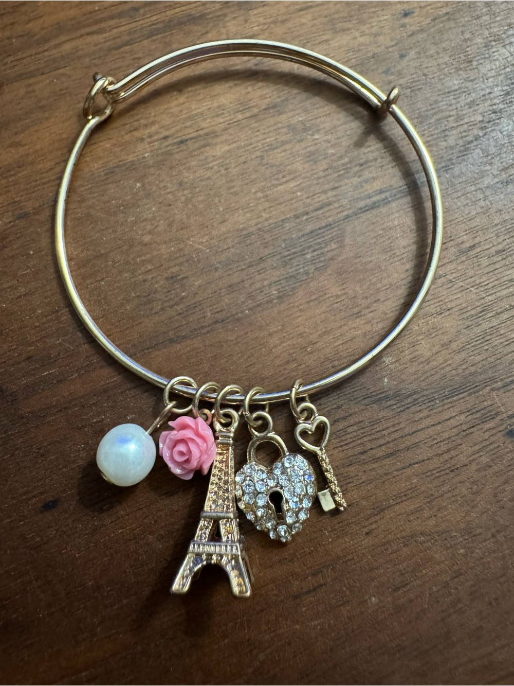 Paris Eiffel Tower Gold Toned Bangle Charm Bracelet